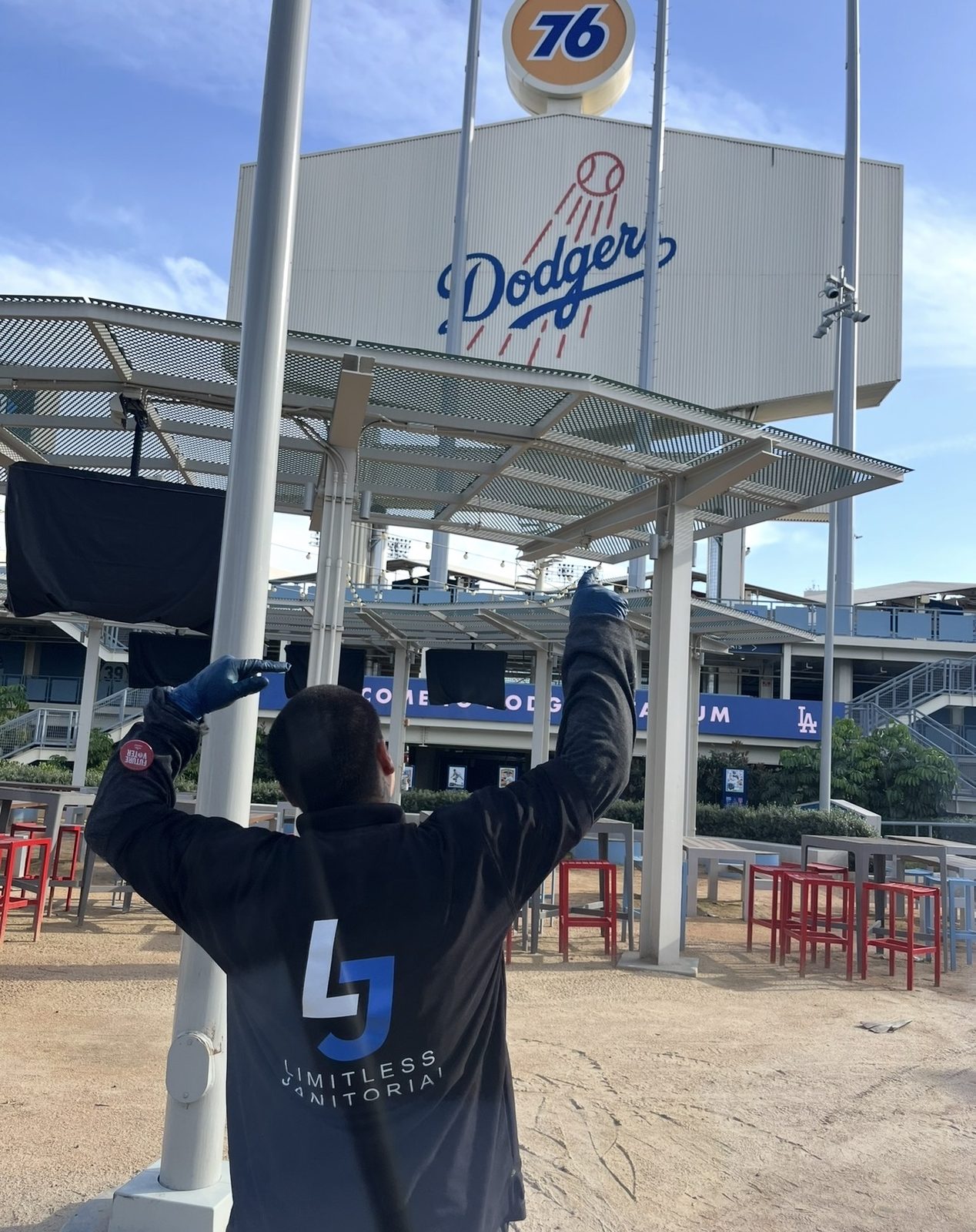Limitless Janitorial Service LLC crew member working at Dodger Stadium